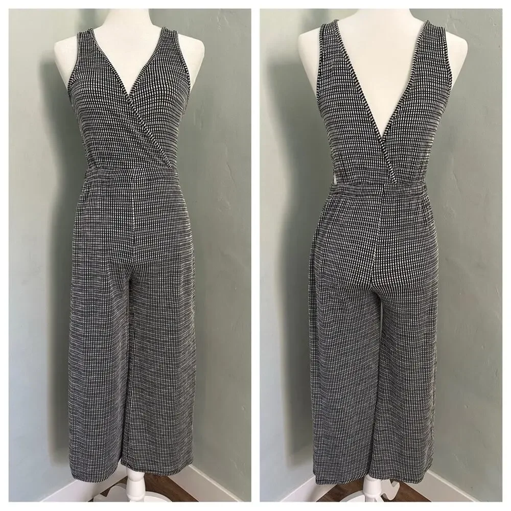 Caution to the Wind Jumper, Black, White, Cutouts, Wrap, Stretch, Checkered, S